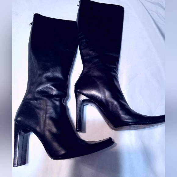 VINTAGE CHARLES DAVID REAL BLACK ITALIAN LEATHER TALL BOOTS 37 EXCELLENT COND🔥 - Picture 3 of 9